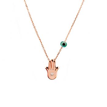 Entzückende Kurshuni Halskette aus rosévergoldetem Sterling Silber mit kleiner Hand der Fatima. Kurshuni Schmuck wird in Istanbul handgefertigt. Jetzt versandkostenfrei im Perlenmarkt OnlineShop bestellen!